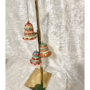 Vintage Christmas Bell Ornaments Hand Painted Folk Art Paper Mache Bells Holiday